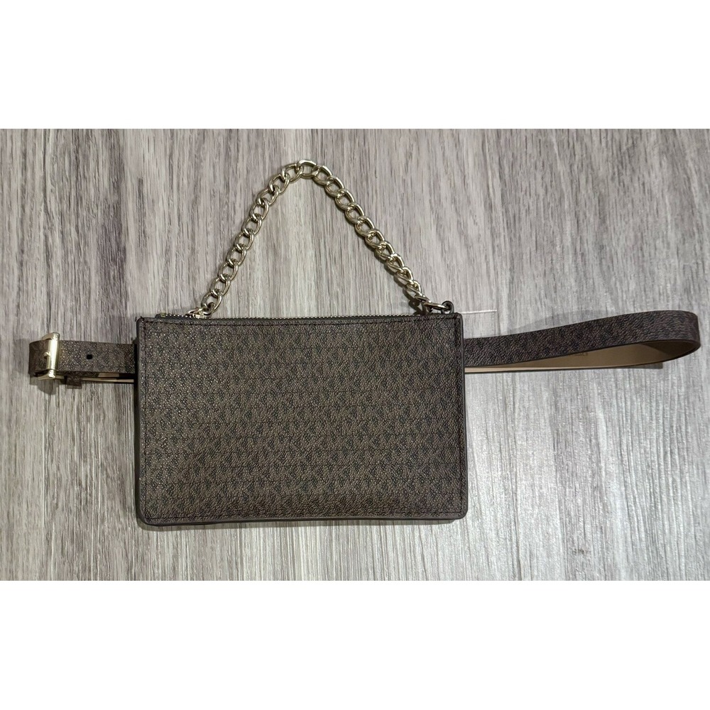 Michael Kors Signature Leather Waist Bag Fanny Pack With Chain MK Logo